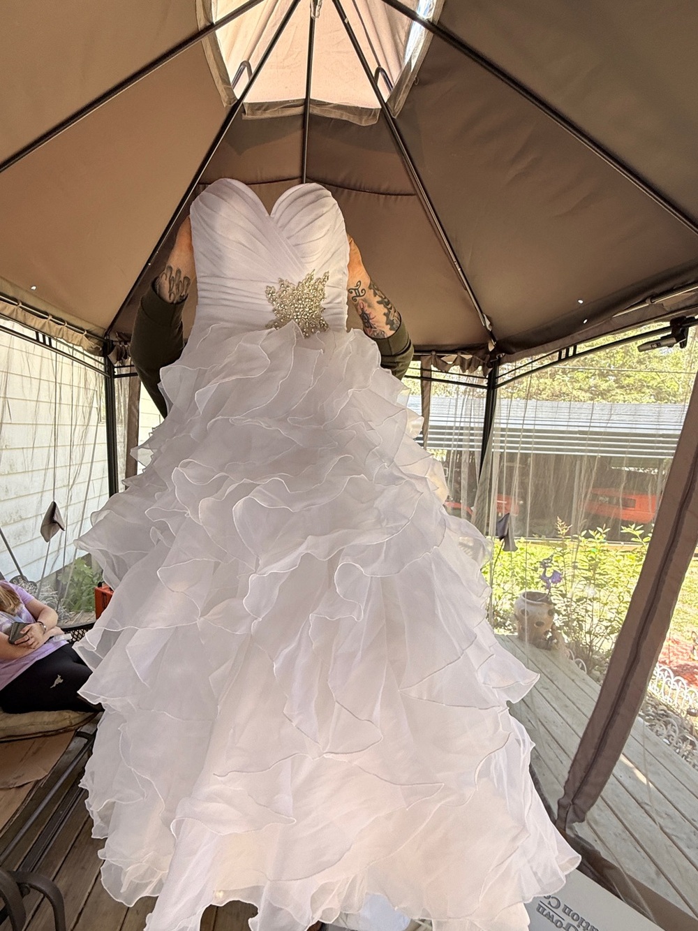 Allure Bridal Dress-White Ruffled Strapless Wedding Gown Sz 10 - Picture 8 of 12
